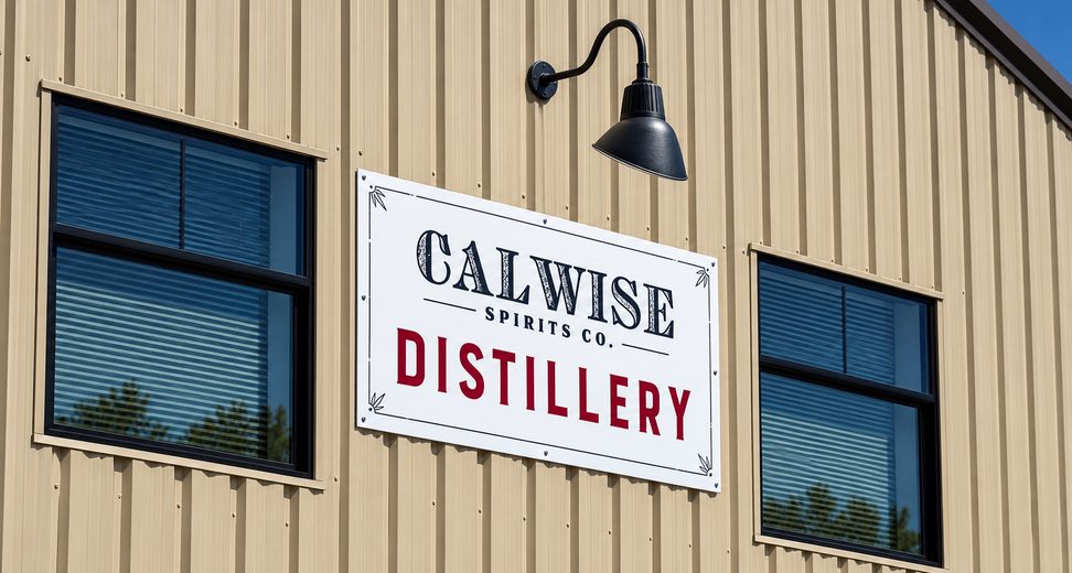 Calwise Spirits Co. distillery sign, Ramada Row, Paso Robles