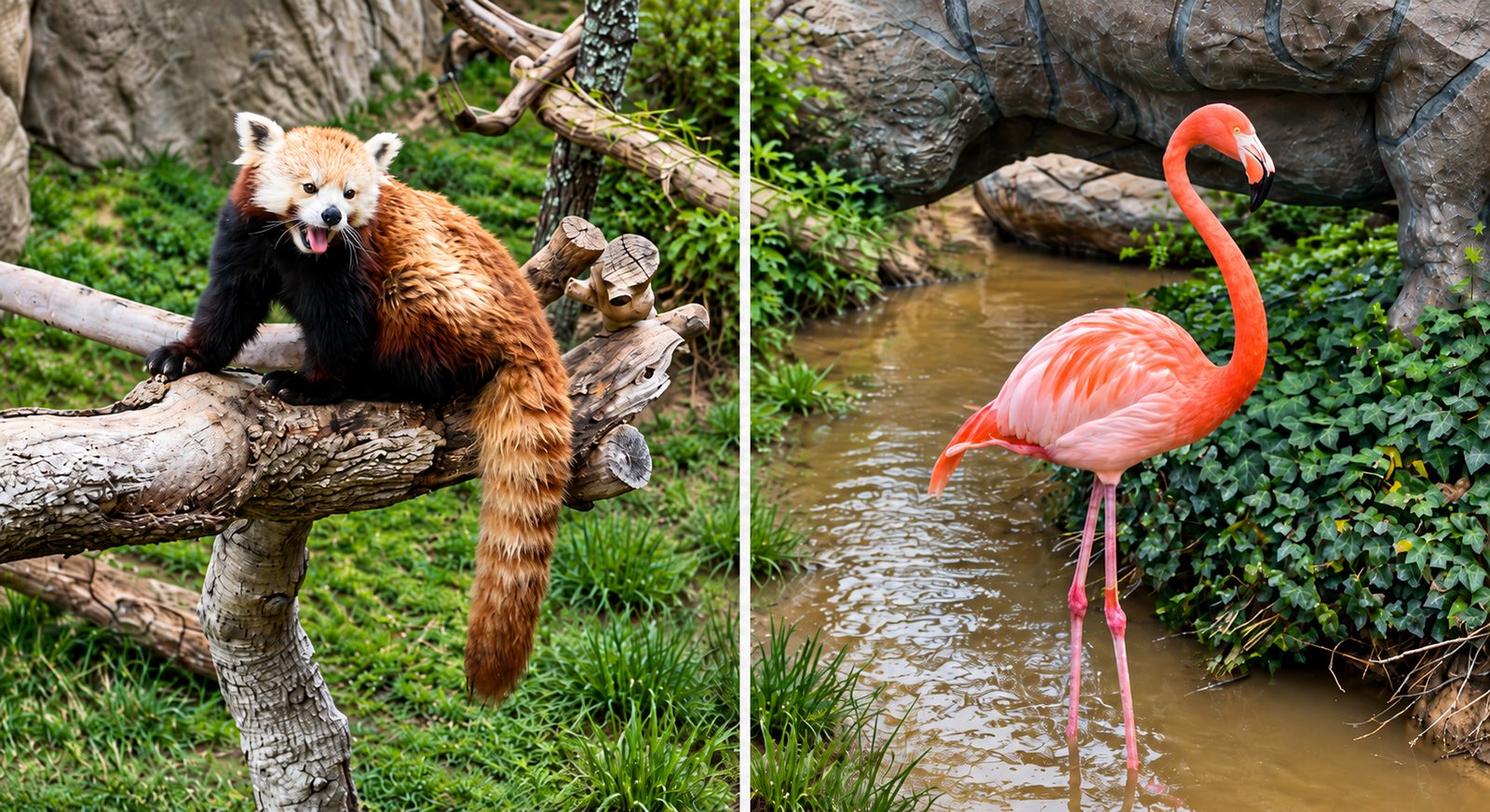 A red panda and flamingo at the Central Coast Zoo