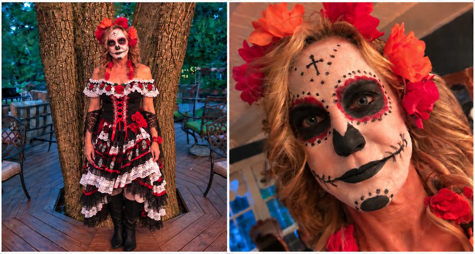 Leila in Día de los Muertos costume and face paint