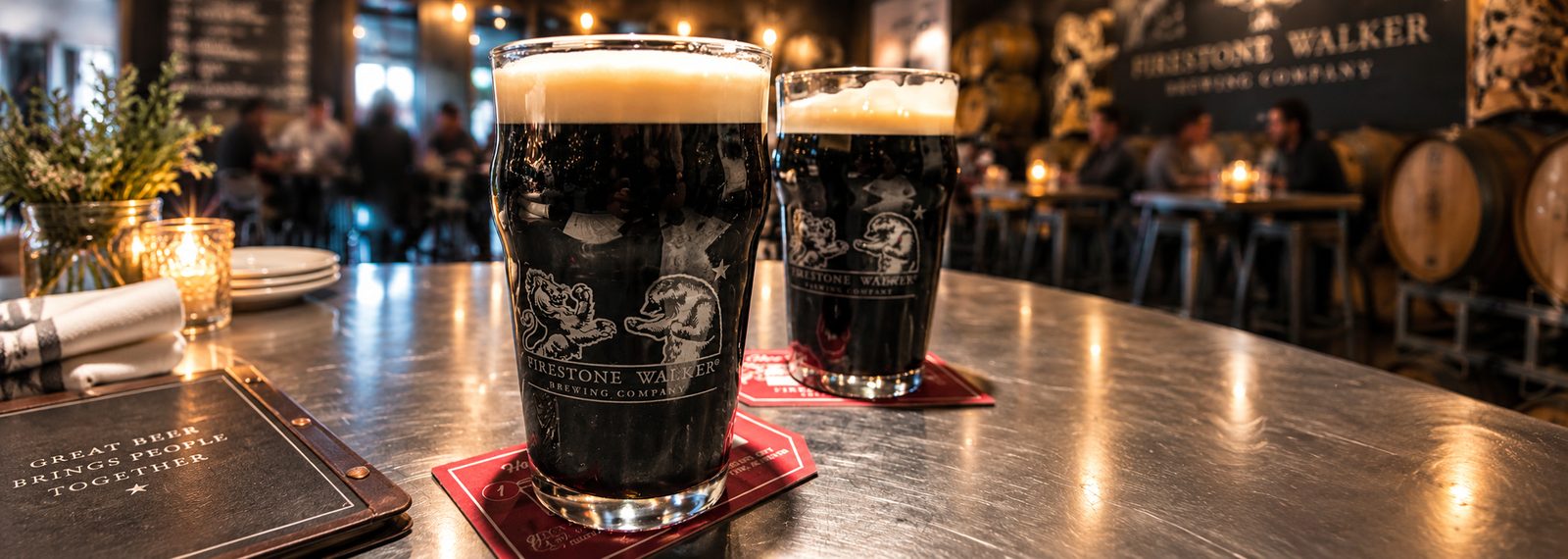 Pints of stout at Firestone Walker Brewery