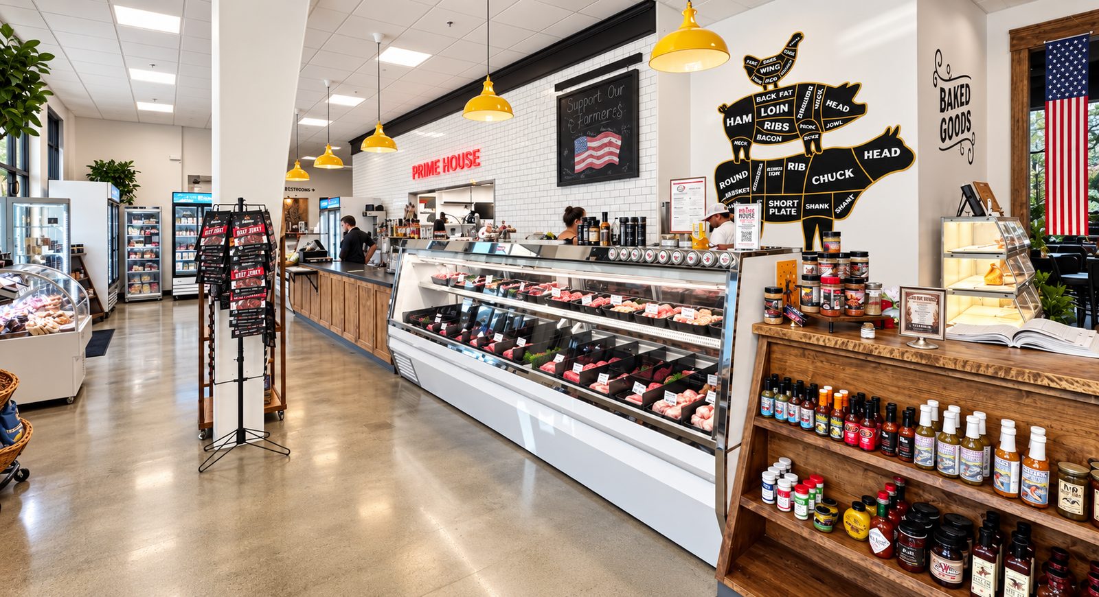 The butcher case and market at Primal House