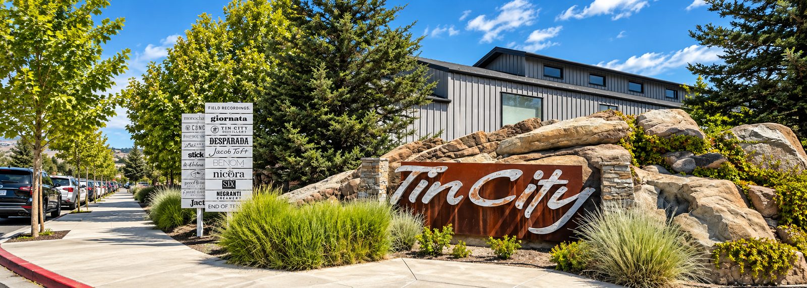 The Tin City sign and tenant directory